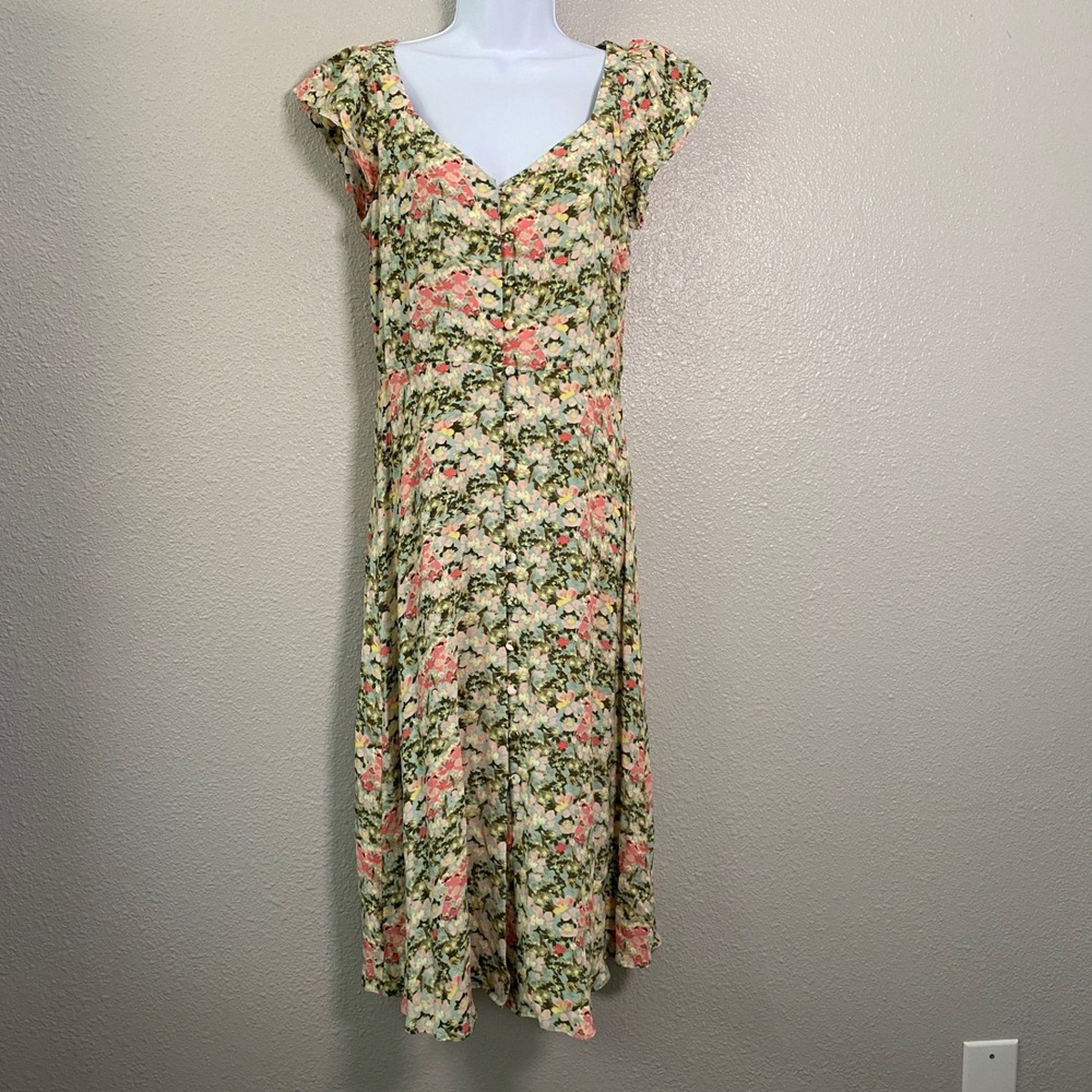 Green Cottagecore Maxi Dress 4P Feminine Romantic Fairycore Milkmaid Summer